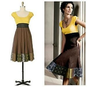 Anthropologie Yellow and Brown Midi Dress